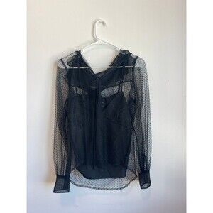 MARC JACOBS Polka Dot Tie Neck Sheer Tulle Blouse In Black size 2 MSRP $850